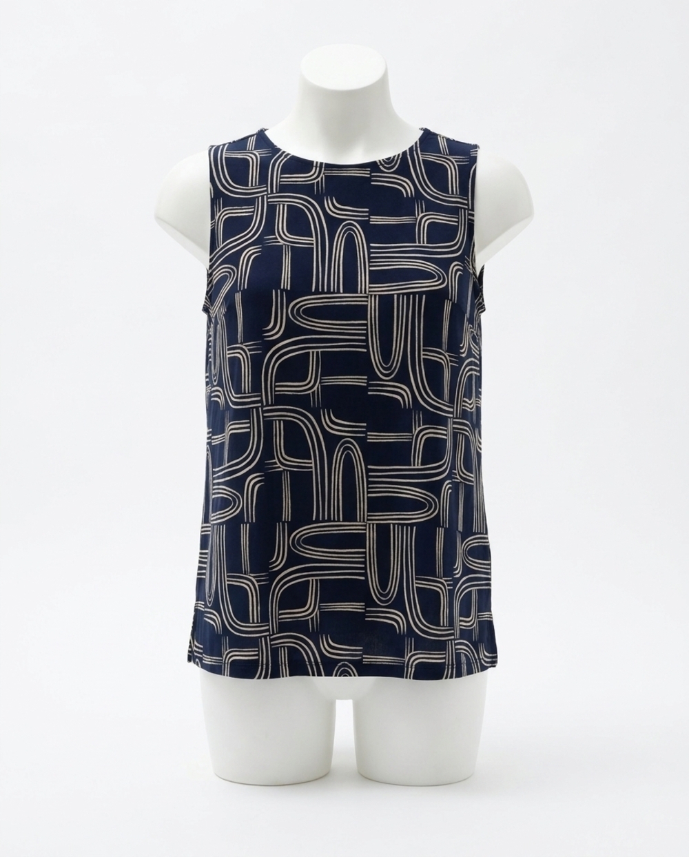 NEW JOSEPH RIBKOFF geometric sleeveless top in midnight blue/moonstone